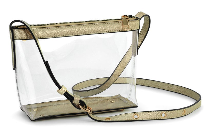 Hoxis Clear Zipper Cross Body Bag with Vegan Leather Trim (Light Gold) Small - Image 2